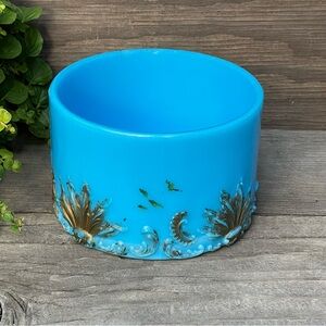 Blue Milk Glass Bowl With Gilding by Dithridge :: Antique Victorian